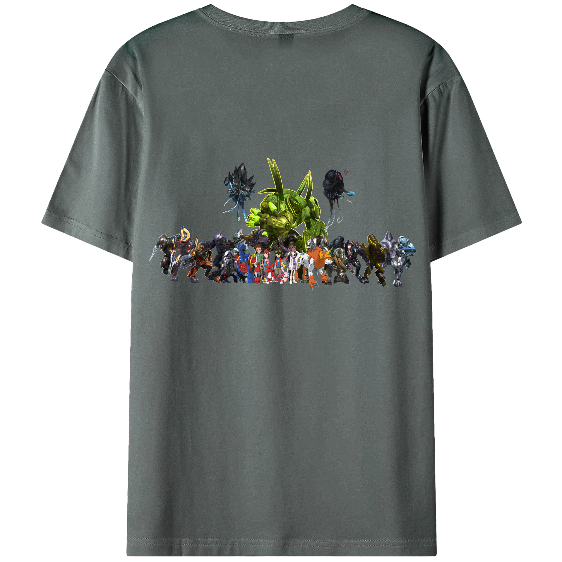 （画像用） Digimon デジタルモンスター/デジモン 綿100％ メンズ半袖Tシャツ（バックプリント） 通気性